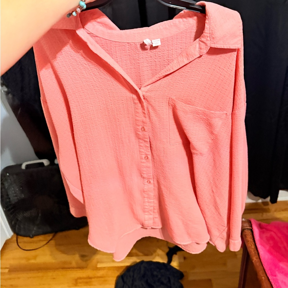 Women's Pink Button-Up Blouse